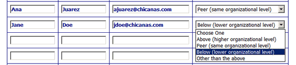 screenshot of assessment tool with window showing how you identify peer relationships
